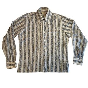 1960s/1970s festival, BoHo true vintage cotton blend Blue Patterned Shirt